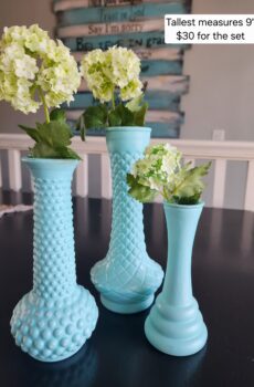 Vintage Style Teal Glass Vase Set of 3 – Farmhouse Decor
