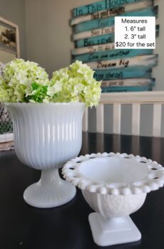 Set of 2 White Milk Glass Planters/Vases – Vintage Style Pedestal & Footed Bowl