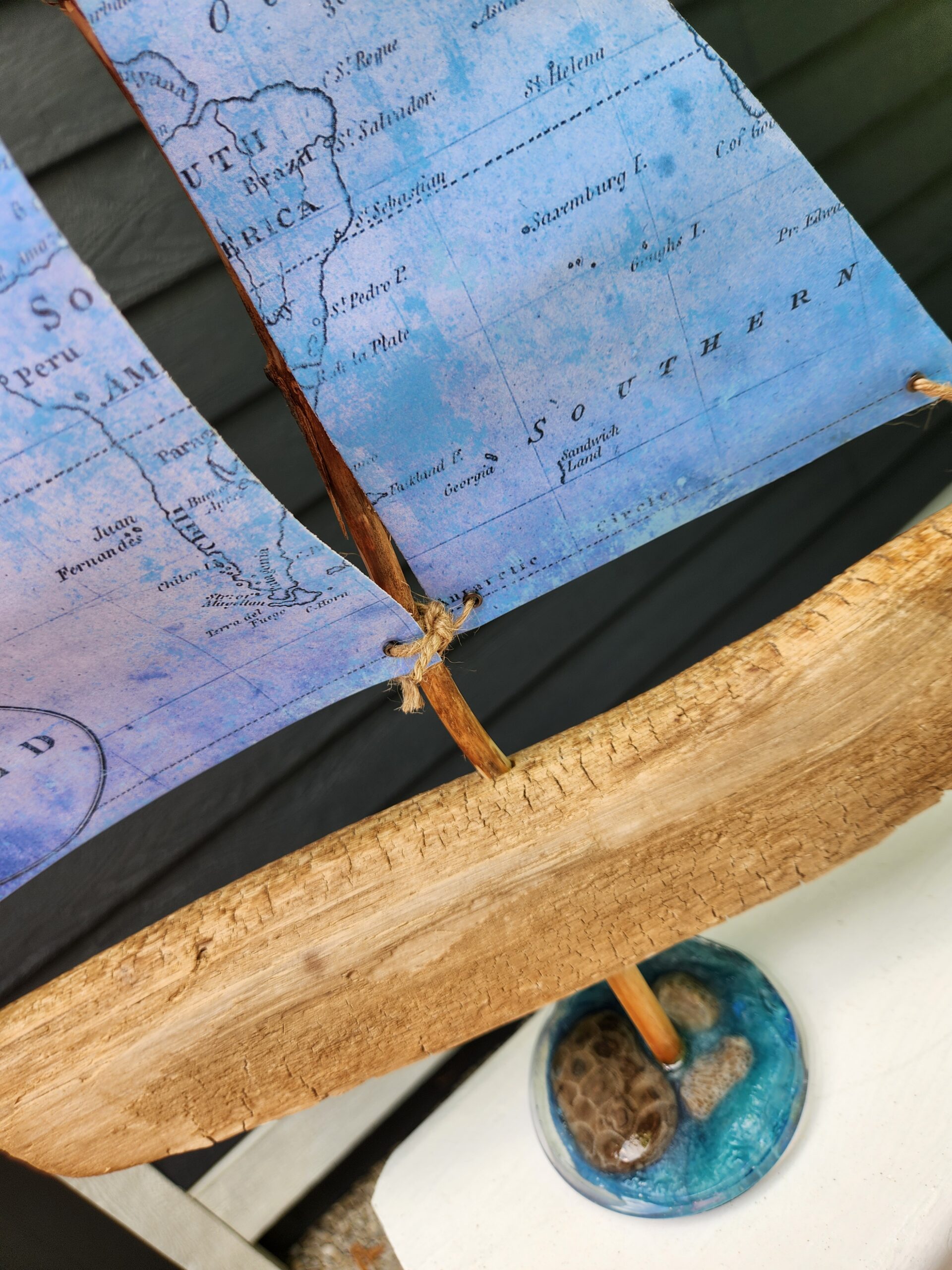 Driftwood Sailboat Figurine with Petoskey Stone Base - Made in the USA - Image 3