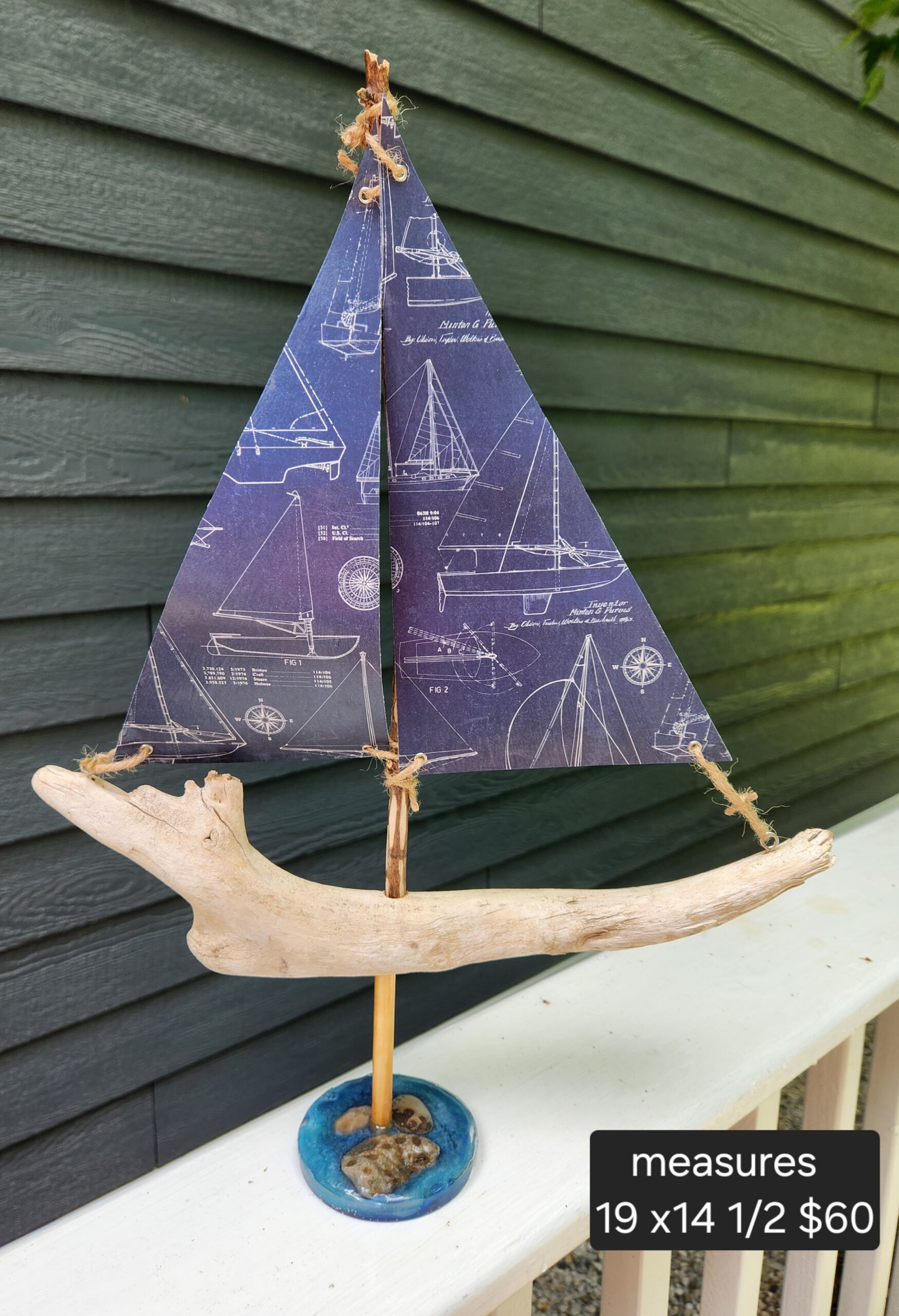 New Driftwood Sailboat Figurine with Petoskey Stone Base - Made in the USA - Image 5