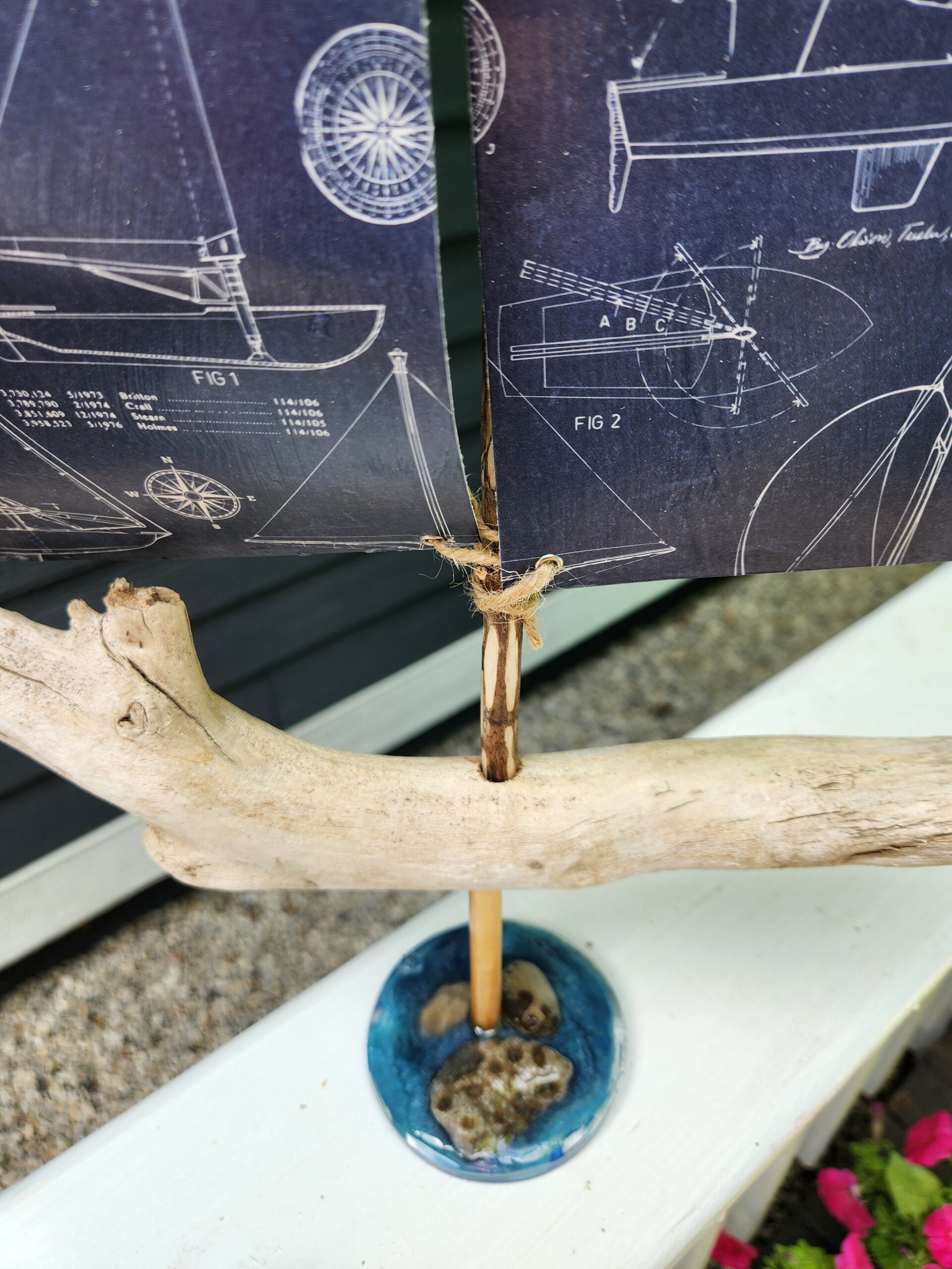 New Driftwood Sailboat Figurine with Petoskey Stone Base - Made in the USA - Image 3