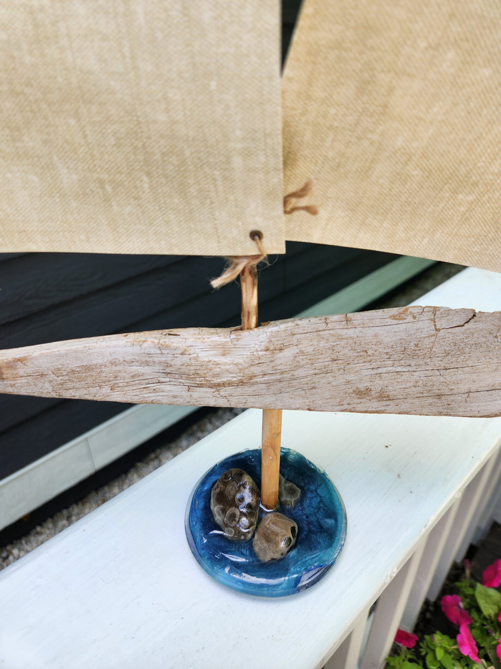 New Driftwood Sailboat Figurine with Petoskey Stone Base- Made in the USA - Image 2