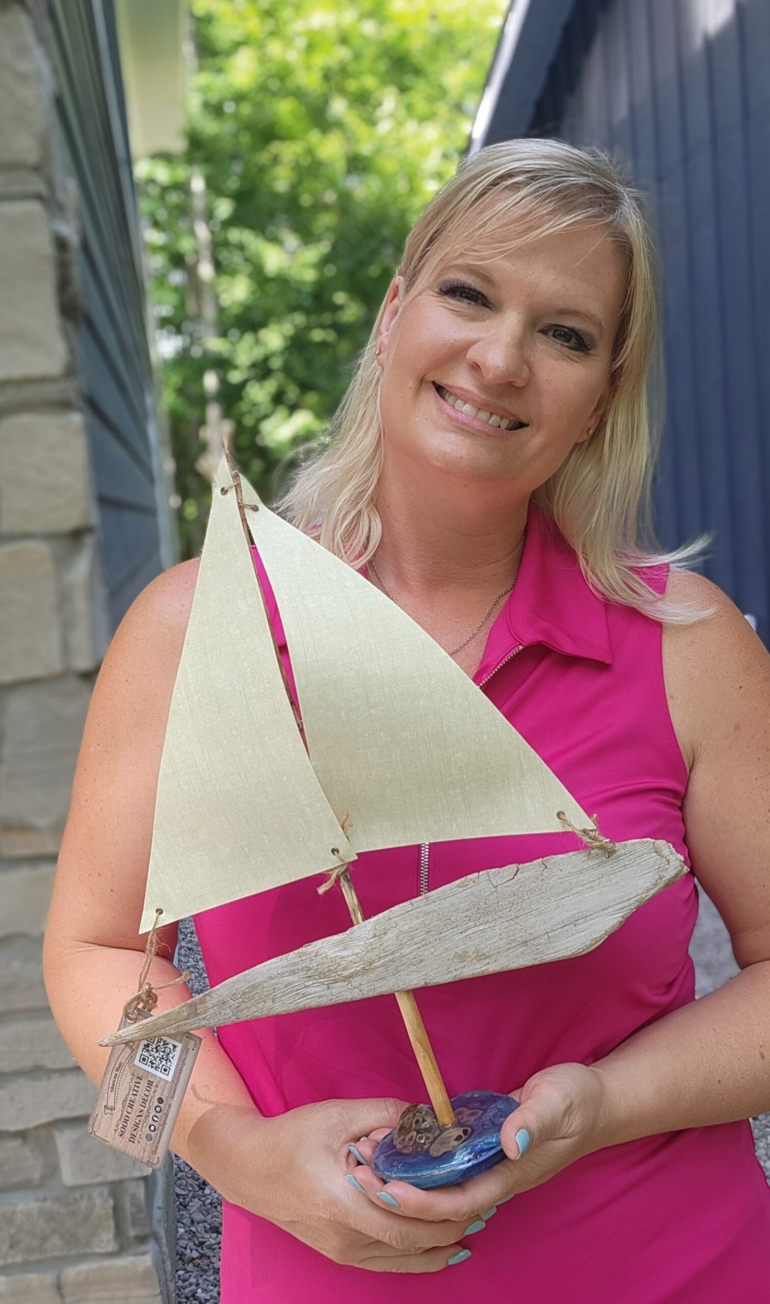 New Driftwood Sailboat Figurine with Petoskey Stone Base- Made in the USA - Image 4