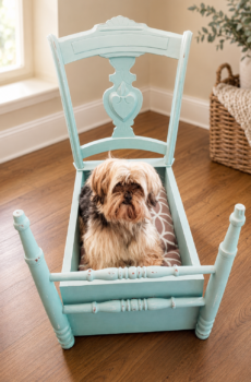 Solid Wood Pet Bed with Fleece Bedding Made from Chair & Drawer