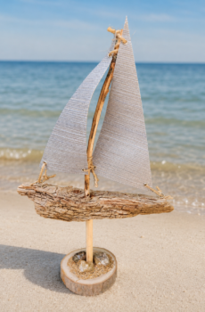Handcrafted Driftwood Sailboat with Petoskey Stones - Made in the USA