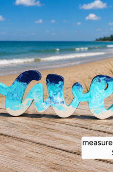 Handmade “Travel” Word Decor with Driftwood Sailboat – Ocean-Inspired Acrylic Pour Art