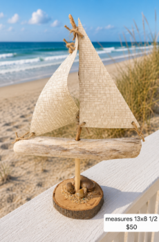 Handcrafted Driftwood Sailboat with Petoskey Stones - Made in the USA