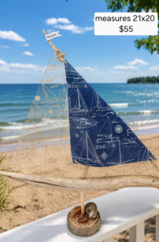 Handcrafted Driftwood Sailboat with Petoskey Stones - Made in the USA
