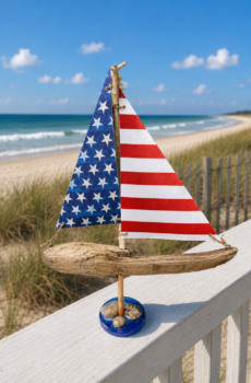 Handcrafted Patriotic Driftwood Sailboat – Coastal Americana Décor - Made in the USA