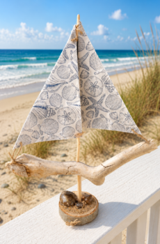 Handcrafted Driftwood Sailboat with Petoskey Stone - Made in the USA