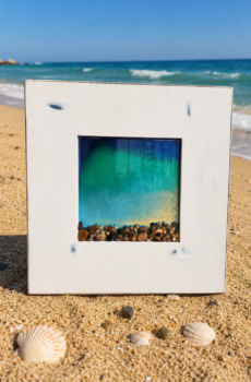 Lake-Inspired Resin Art on Solid Wood with Natural Stone - Crafted in the USA