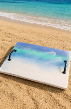 Resin Lake Serving Tray on Solid Wood with Handles - Crafted in the USA