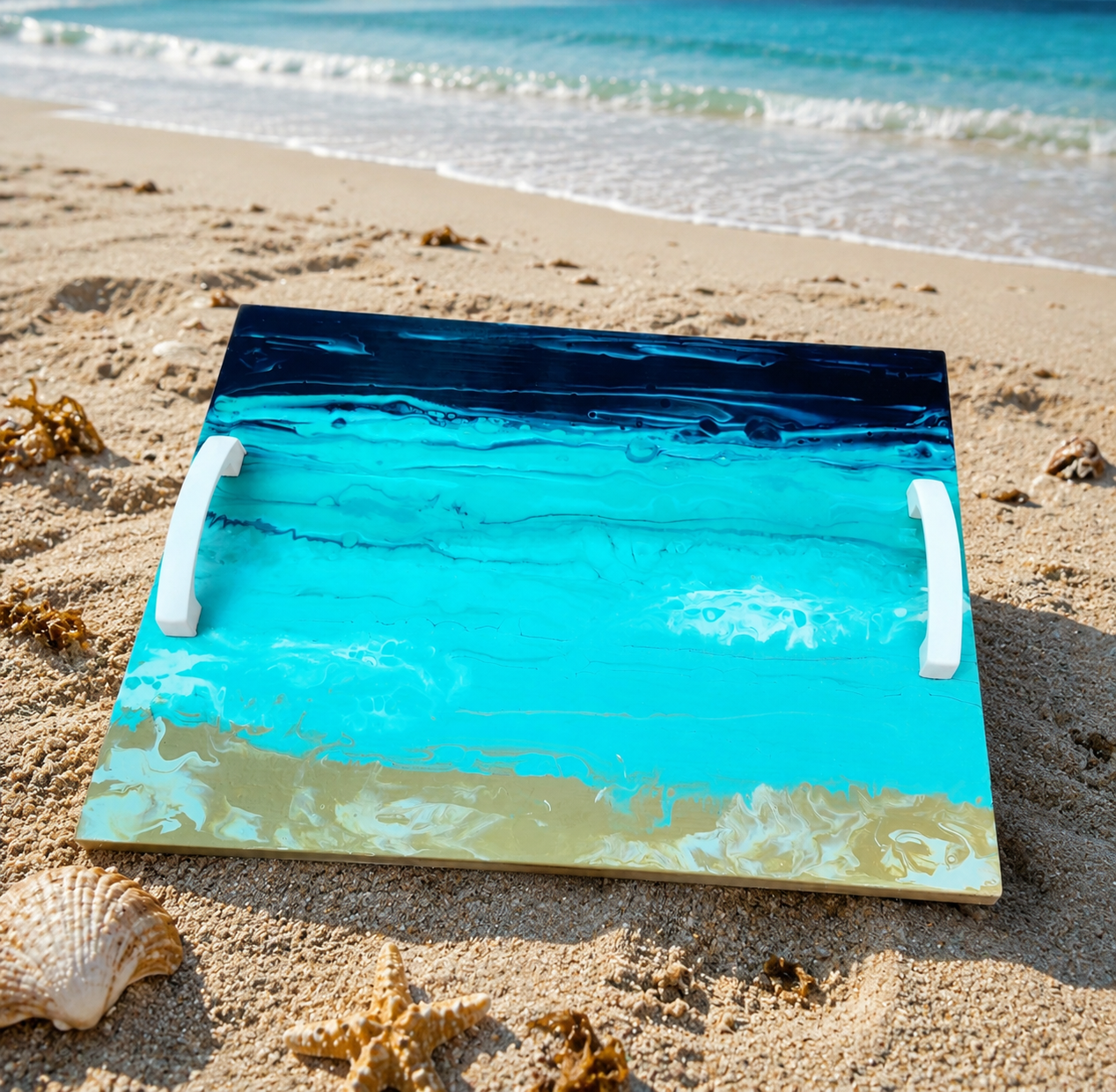 Great Lakes Inspired Hand-Painted Serving Tray – Coastal Lake House Decor - Made in the USA