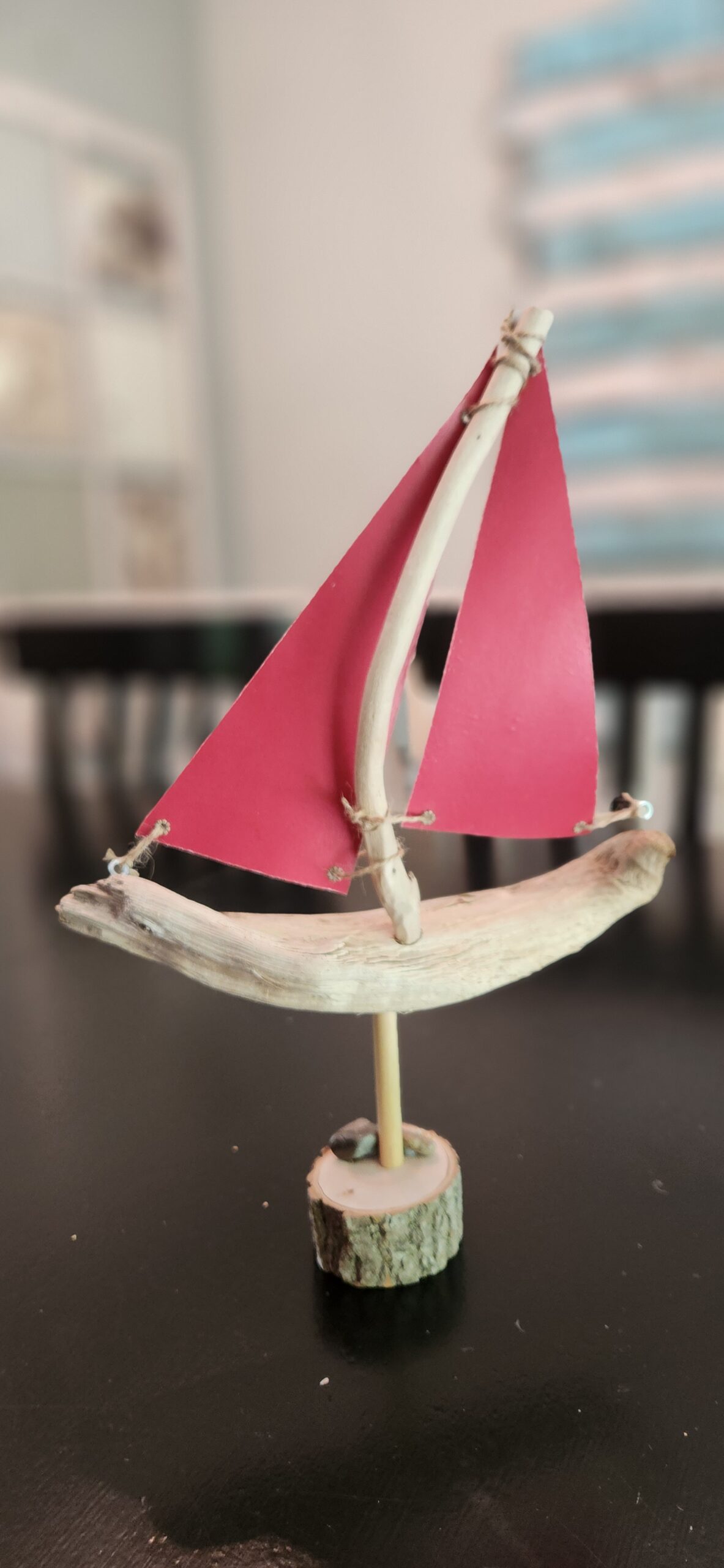 Handmade Driftwood Sailboat with Vintage Map Sails – Coastal Nautical Decor - Made in USA - Image 3