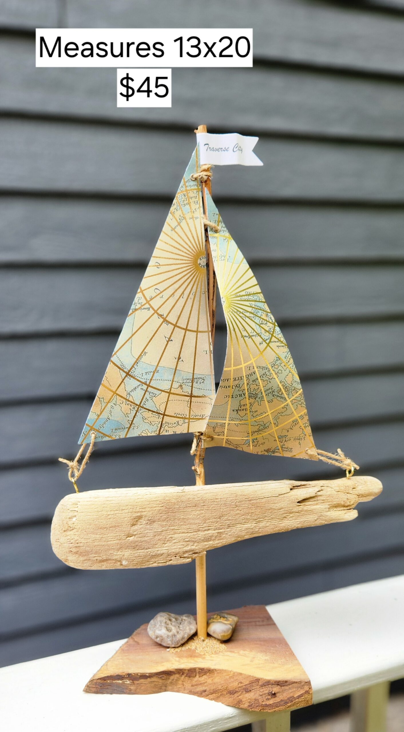 Handmade Traverse City Driftwood Sailboat – Nautical Coastal Decor - Made in the USA - Image 2
