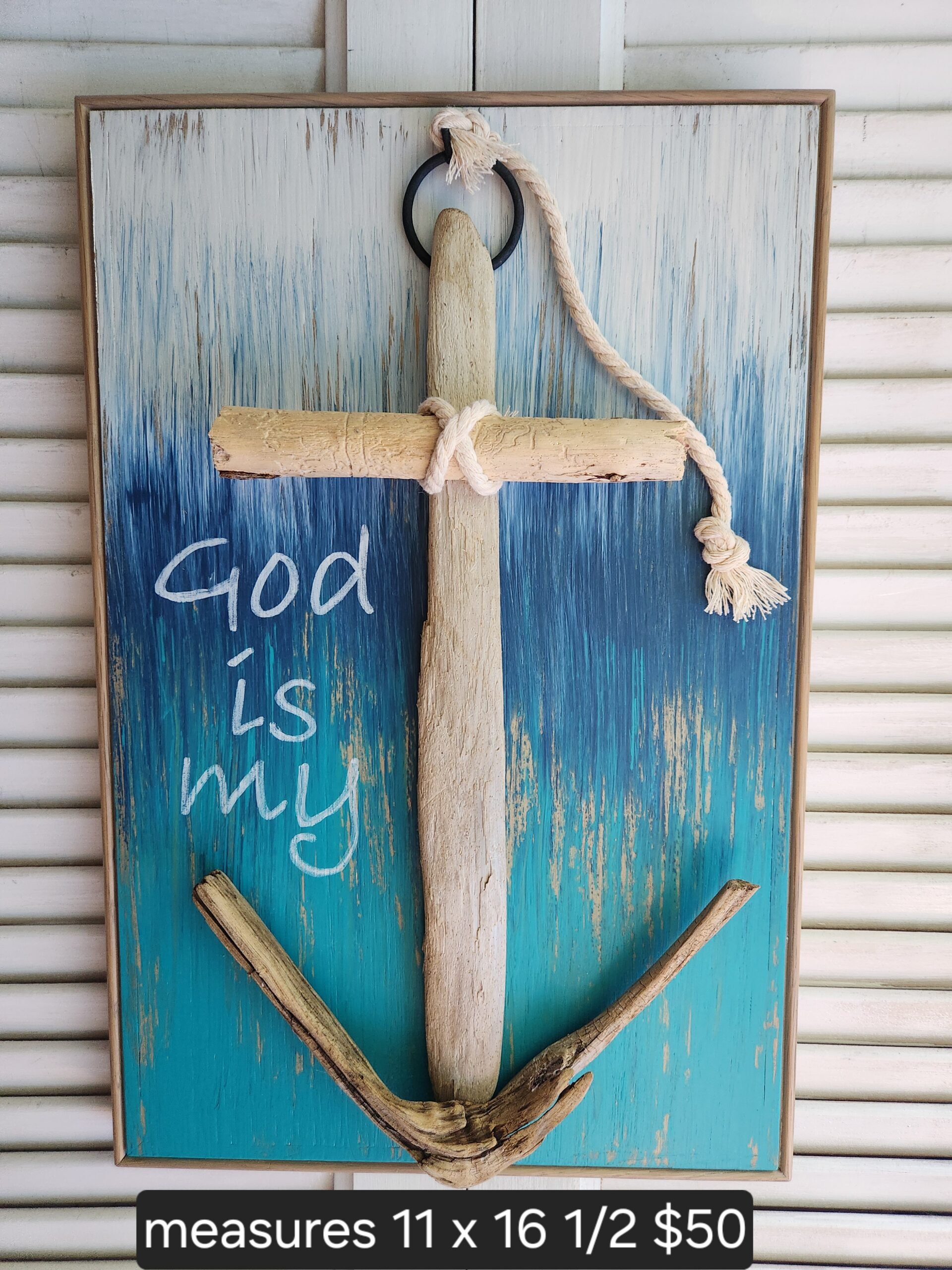Coastal Christian Driftwood Anchor Wall Art – “God Is My Anchor” - Image 2