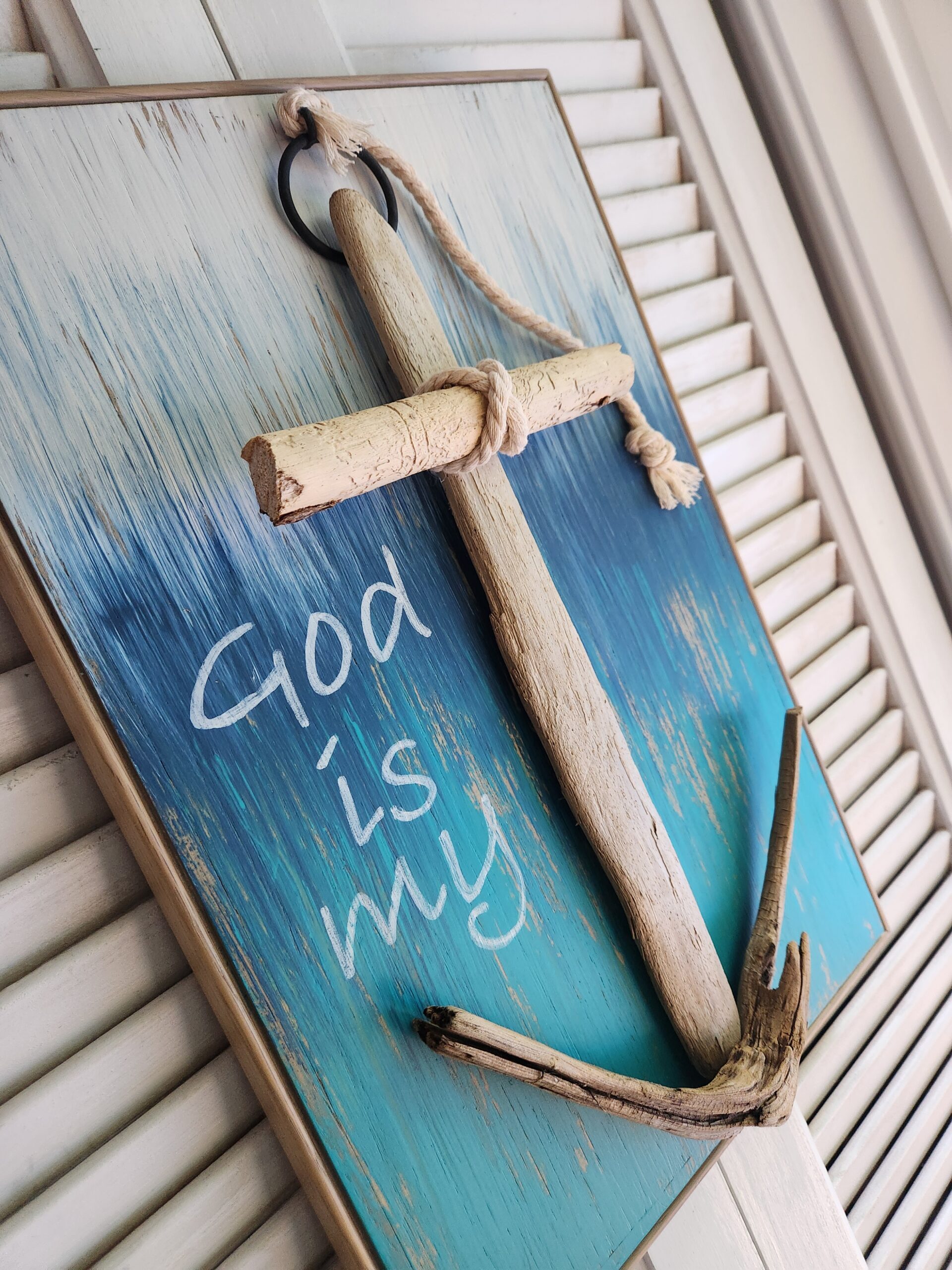 Coastal Christian Driftwood Anchor Wall Art – “God Is My Anchor” - Image 3