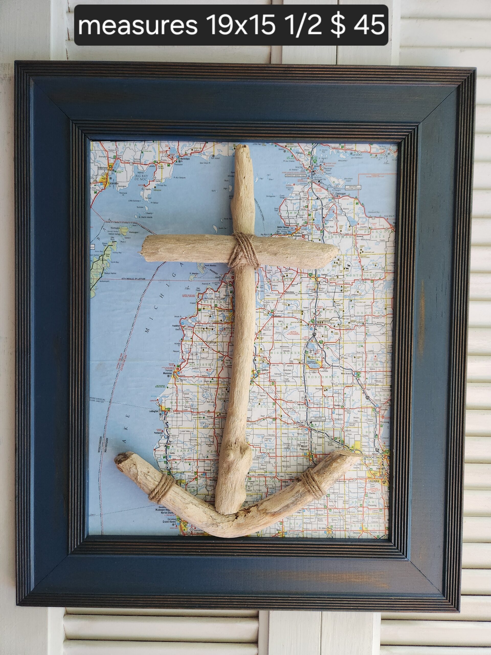 Handmade Driftwood Anchor Wall Art | Michigan Map Coastal Lake House Decor | Nautical Wall Hanging - Image 2