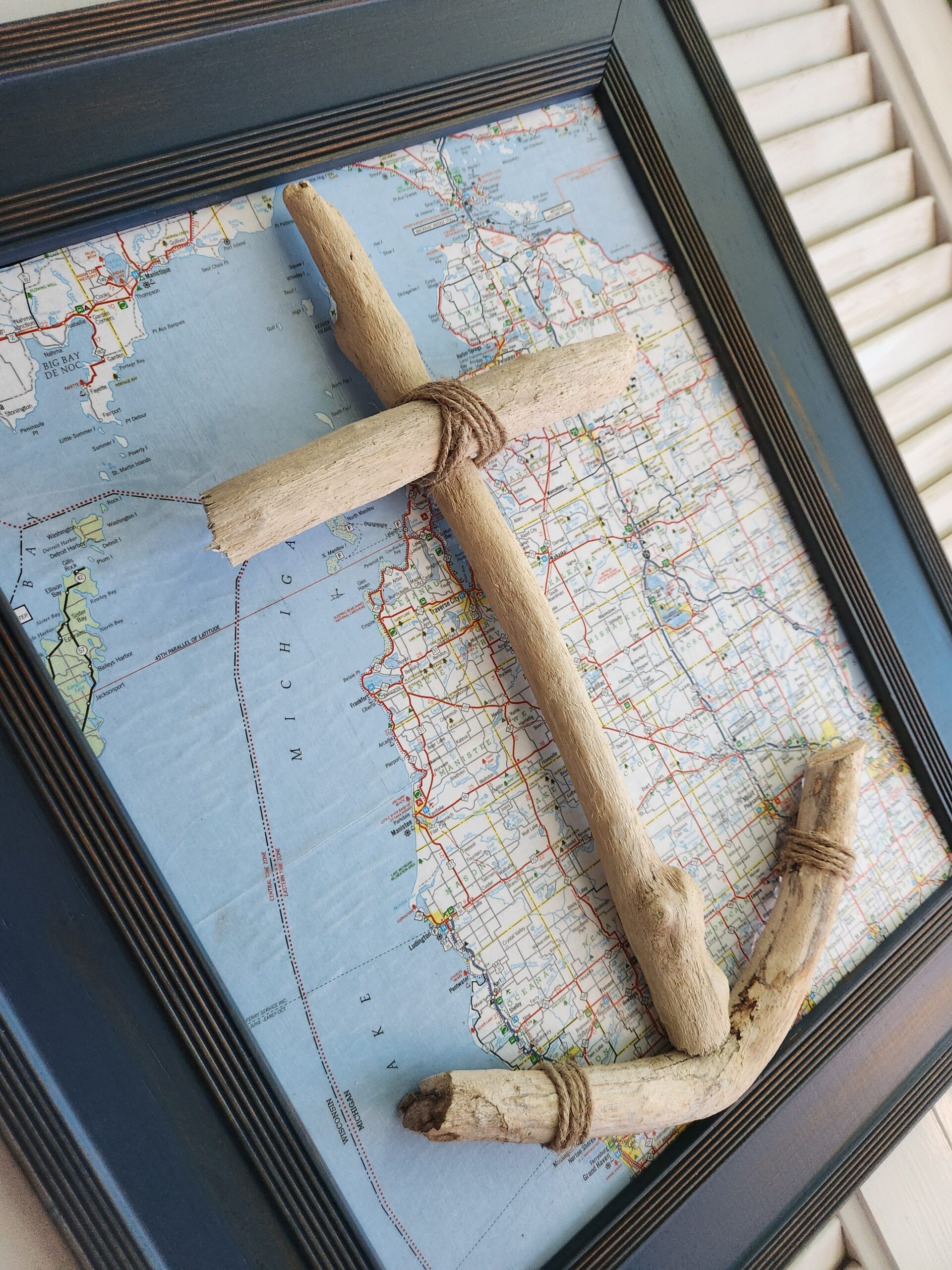 Handmade Driftwood Anchor Wall Art | Michigan Map Coastal Lake House Decor | Nautical Wall Hanging - Image 3