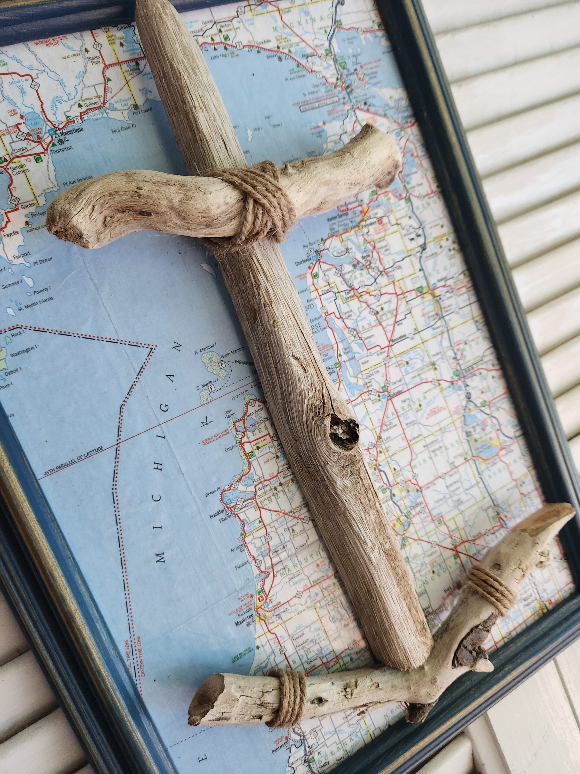 Handmade Driftwood Anchor Wall Art – Michigan Map Coastal Lake House Decor - Image 2