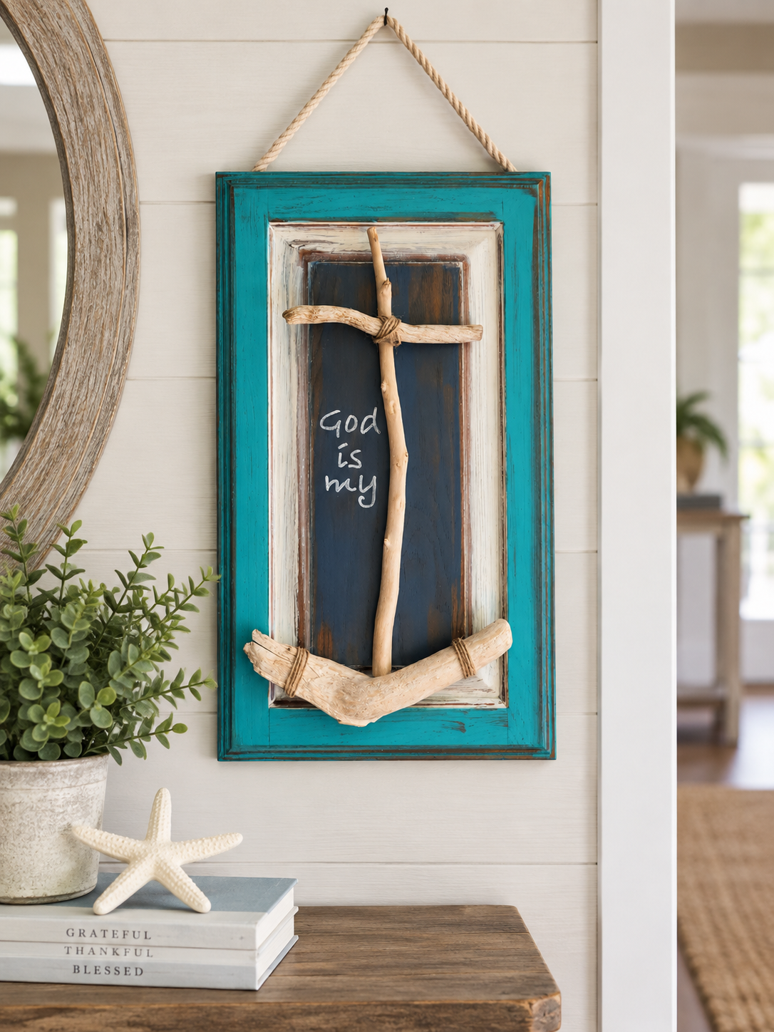 Coastal Driftwood Faith Wall Decor – Handmade Nautical Wall Art- Made in the USA