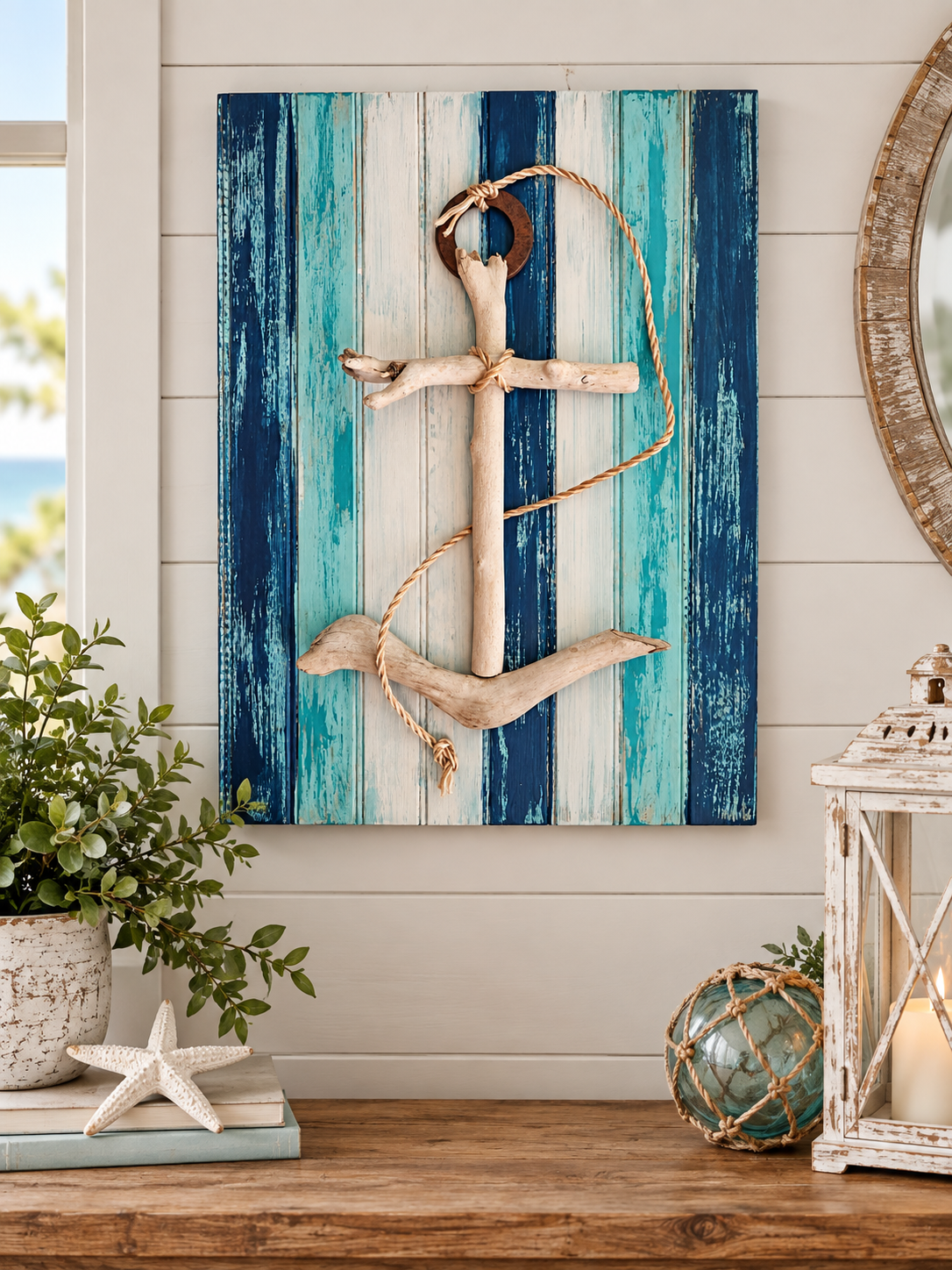 Handmade Driftwood Anchor Wall Art – Coastal Beach House Nautical Decor - Made in the USA