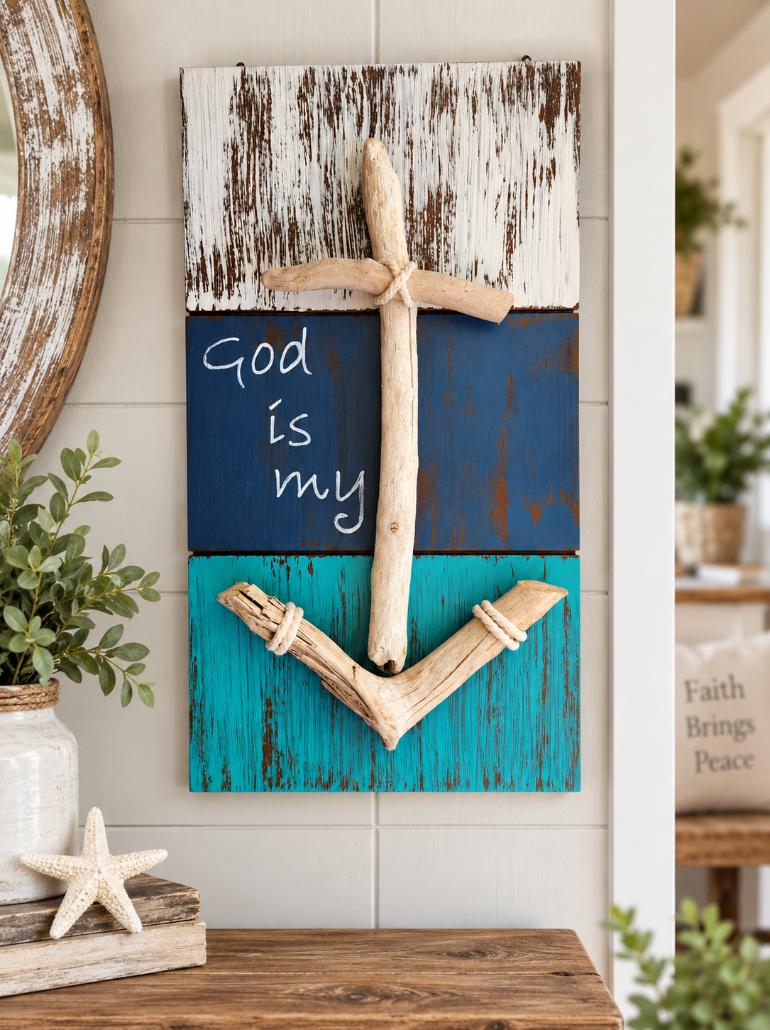 Rustic Driftwood Anchor Wall Decor | Christian Coastal Wall Art
