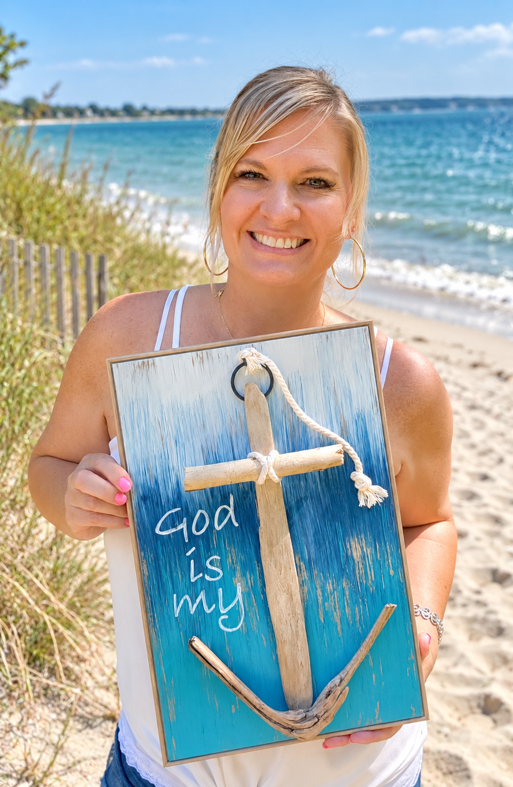 Coastal Christian Driftwood Anchor Wall Art – “God Is My Anchor” - Image 4