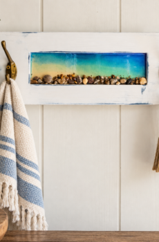 Coastal Garment Hook Rack – Epoxy Beach Art with Real Stone