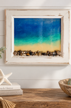 Handmade Michigan Beach Stone & Epoxy Coastal Wall Art
