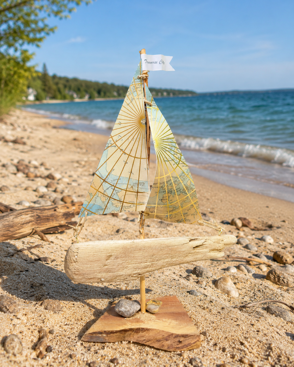 Handmade Traverse City Driftwood Sailboat – Nautical Coastal Decor - Made in the USA