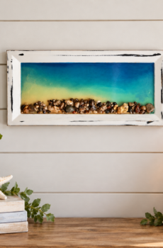 Handmade Michigan Beach Stone & Epoxy Coastal Wall Art
