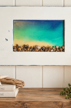 Handmade Michigan Beach Stone & Epoxy Coastal Wall Art