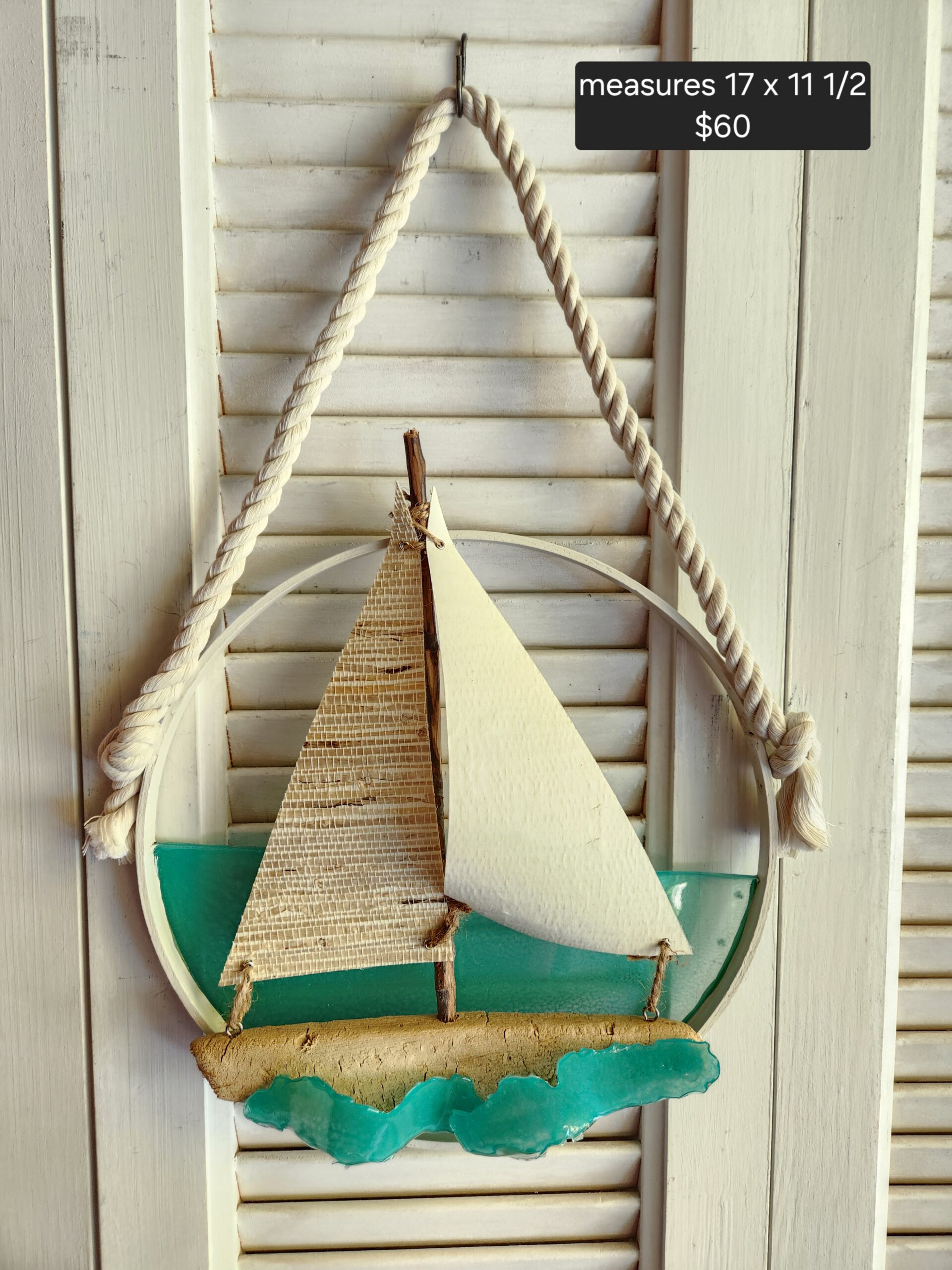 Handmade Coastal Driftwood Sailboat Wall Art & Suncatcher - Image 4