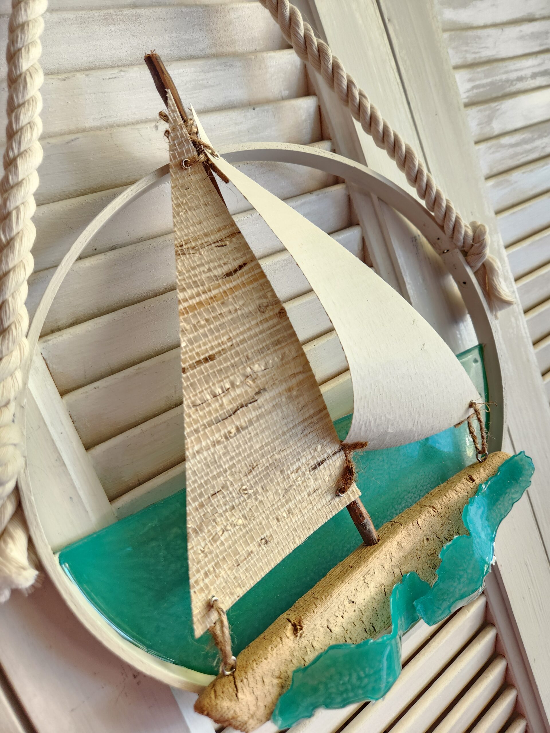 Handmade Coastal Driftwood Sailboat Wall Art & Suncatcher - Image 3