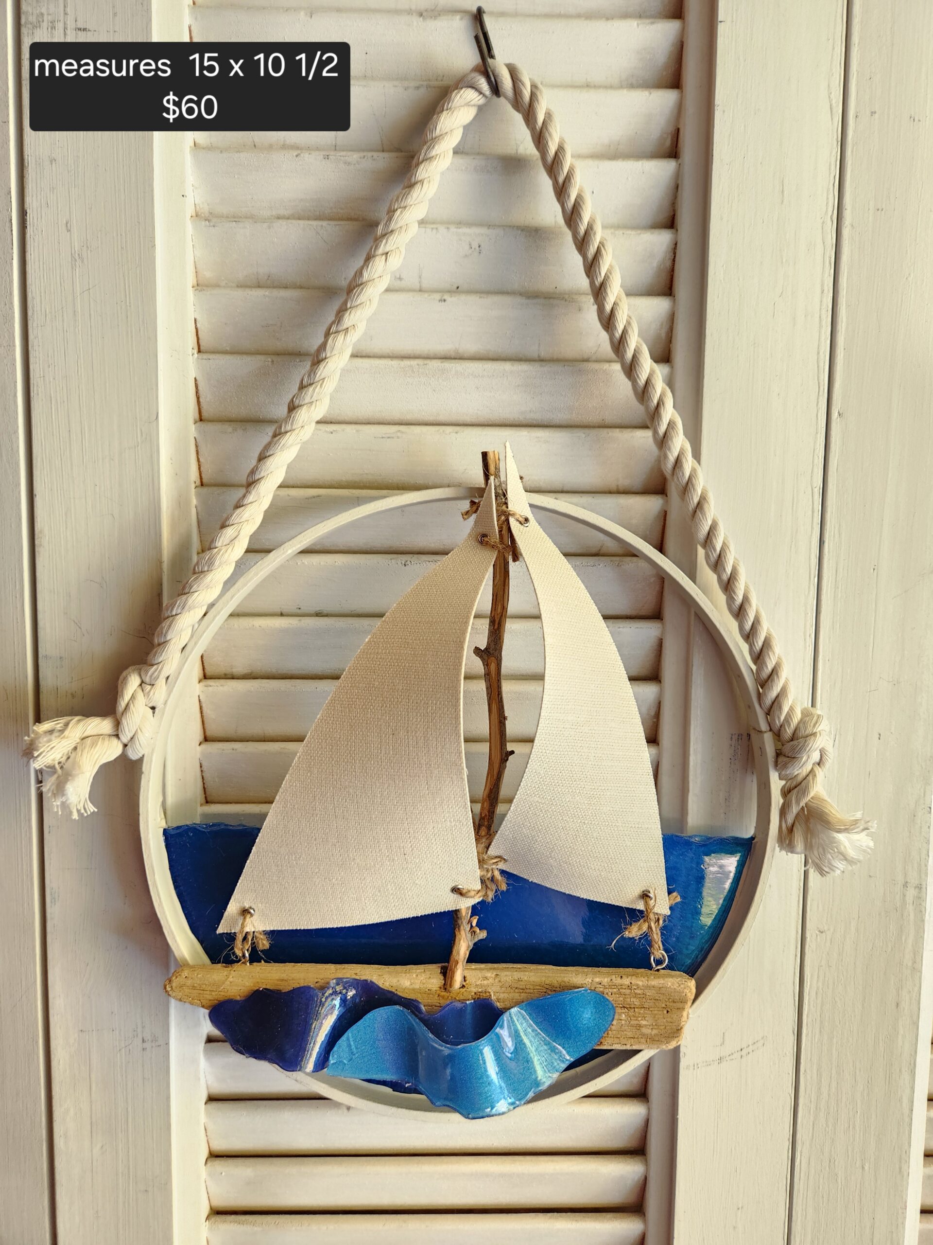 Handmade Coastal Driftwood Sailboat Wall Art & Suncatcher - Image 3
