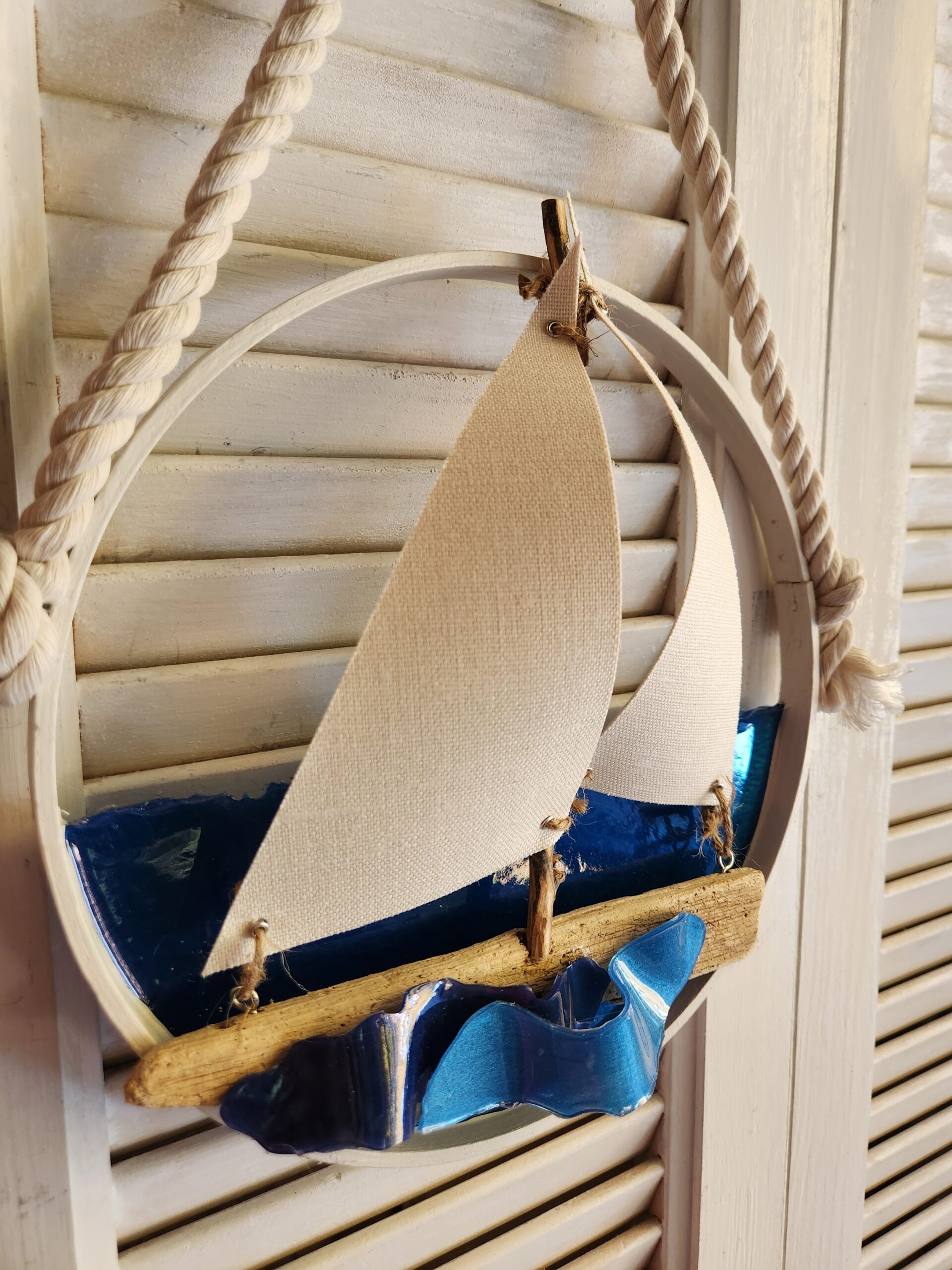 Handmade Coastal Driftwood Sailboat Wall Art & Suncatcher - Image 4