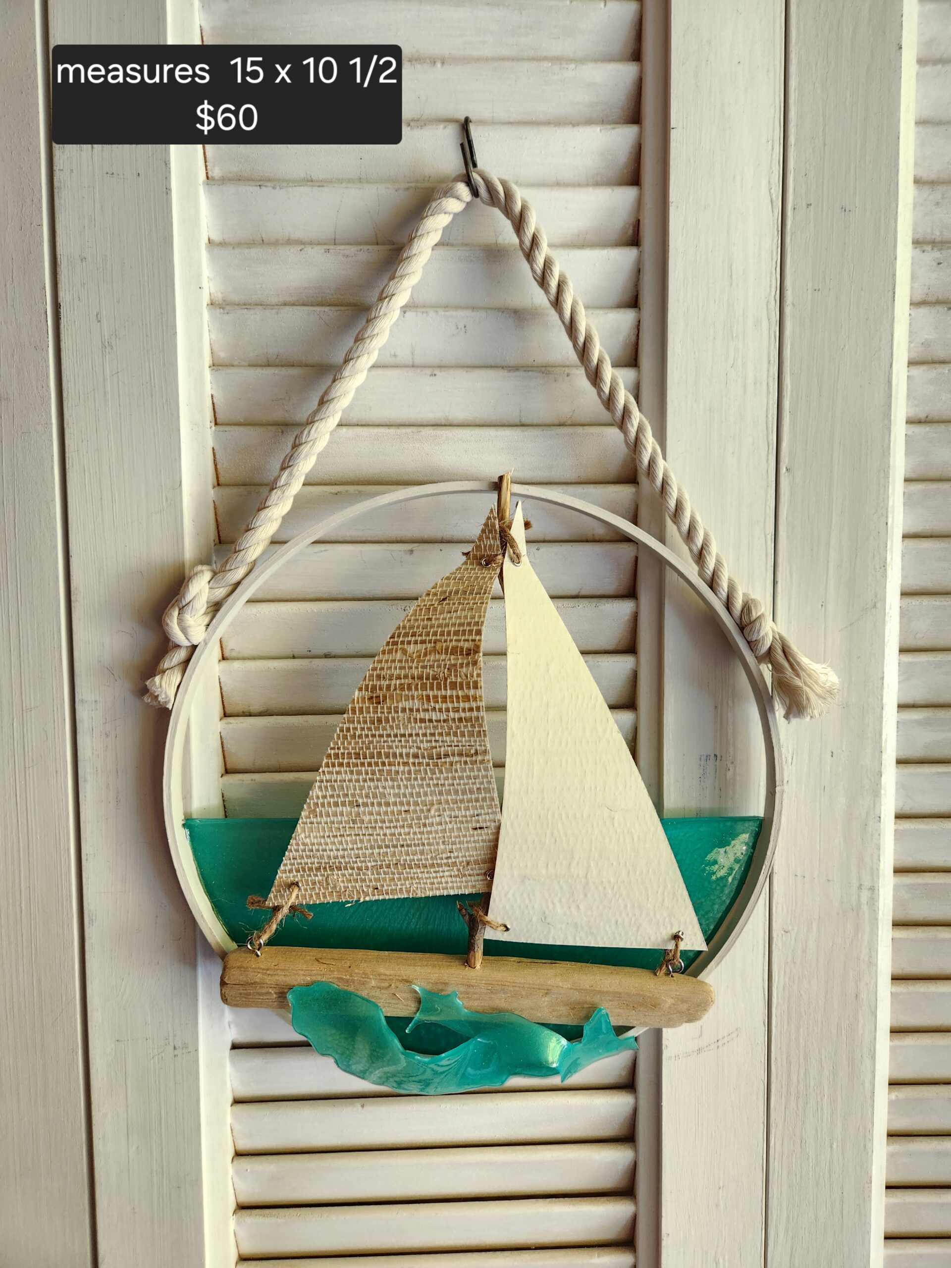 Handmade Coastal Driftwood Sailboat Wall Art & Suncatcher - Image 4