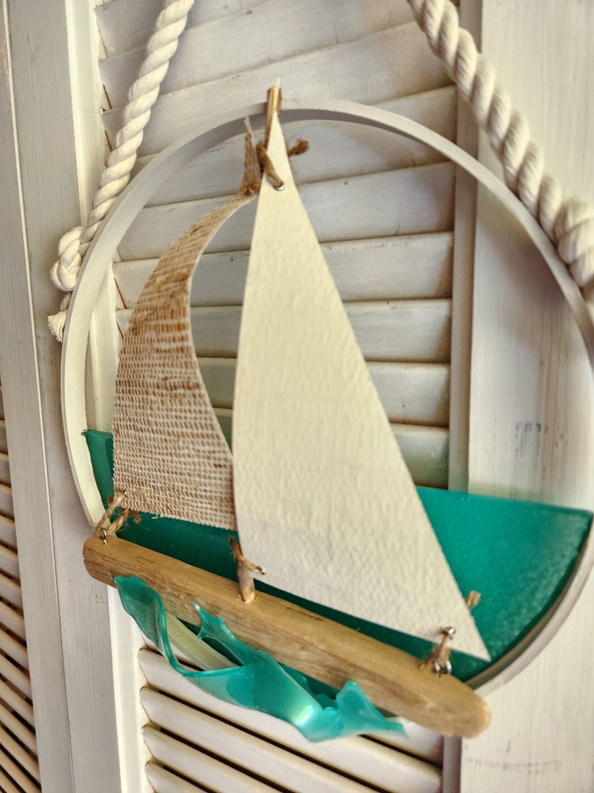 Handmade Coastal Driftwood Sailboat Wall Art & Suncatcher - Image 3