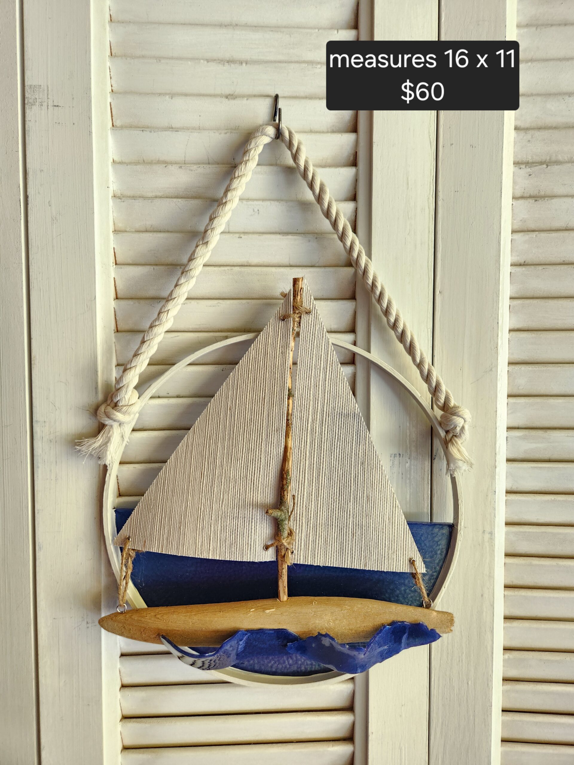 Handmade Coastal Driftwood Sailboat Wall Art & Suncatcher - Image 3