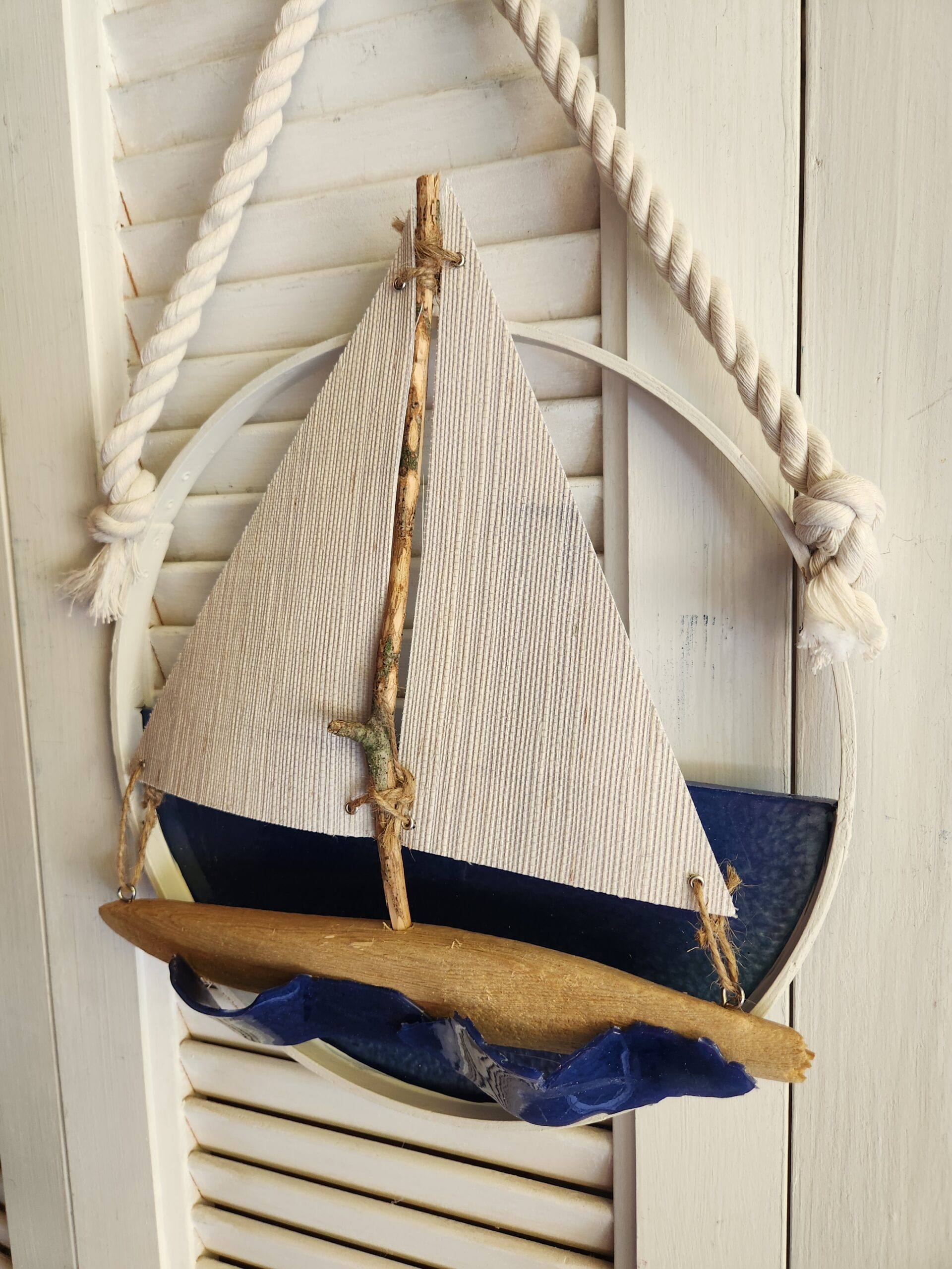Handmade Coastal Driftwood Sailboat Wall Art & Suncatcher - Image 4
