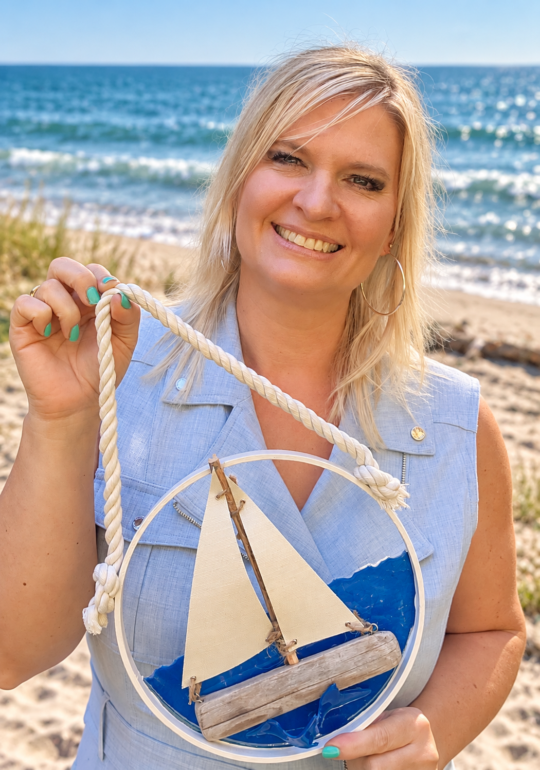 Handmade Coastal Driftwood Sailboat Wall Art - Image 2