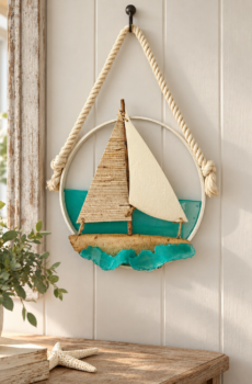 Handmade Coastal Driftwood Sailboat Wall Art & Suncatcher
