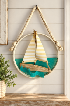 Handmade Coastal Driftwood Sailboat Wall Art & Suncatcher