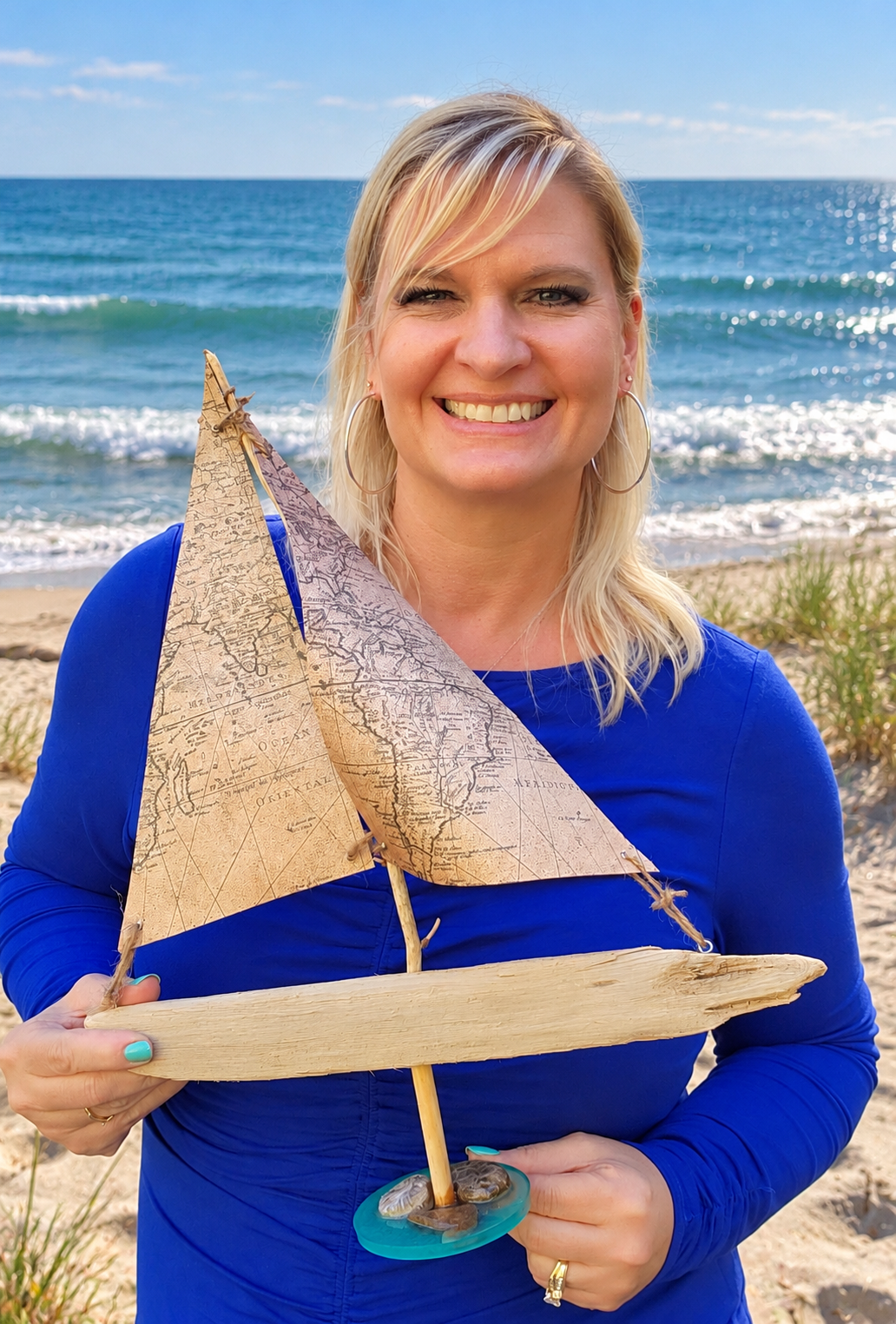 Handmade Driftwood Sailboat Decor – Map Sails - Image 4