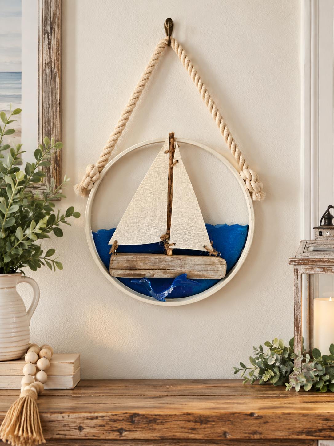 Handmade Coastal Driftwood Sailboat Wall Art