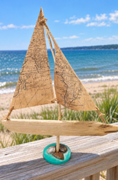 Handmade Driftwood Sailboat Decor – Map Sails