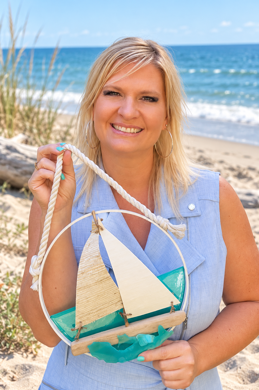 Handmade Coastal Driftwood Sailboat Wall Art & Suncatcher - Image 2