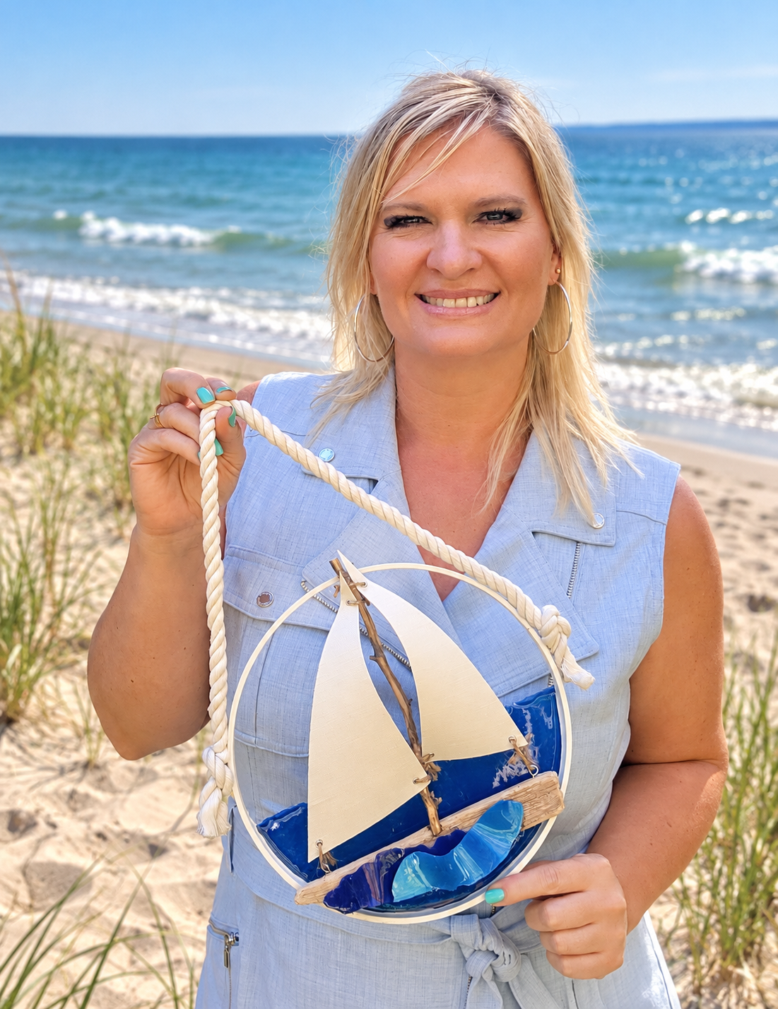 Handmade Coastal Driftwood Sailboat Wall Art & Suncatcher - Image 2