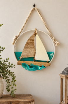 Handmade Coastal Driftwood Sailboat Wall Art & Suncatcher